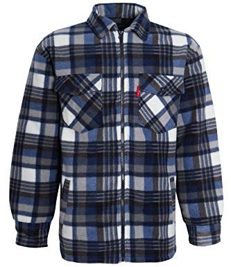 Herren Stepphemd mit Holzfäller-Sherpa-Fell, gefüttert, extra dick, luxuriös, gesteppt, Hemd mit blauem Kragen, 5XL