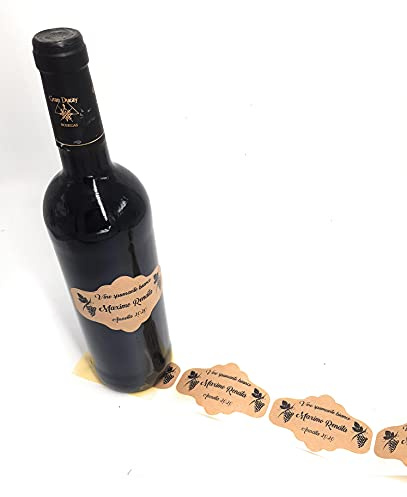 50 Etichette adesive in carta kraft personalizzate per bottiglie di vino (con disegno di uva)