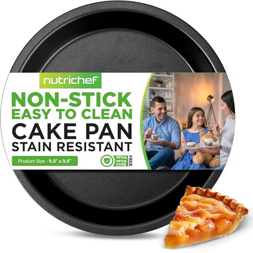 NutriChef Teglia rotonda da cucina antiaderente, in acciaio al carbonio nero, teglia da forno in metallo di qualità per cucinare torta, pagnotta, muffin altro, teglia da forno compatibile con il