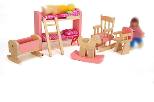 Zalati Kit cameretta bambini 1:12, lettino, letto a due piani, seggiolone, sedia a dondolo, cavallo a dondolo, decorazione casa bambole