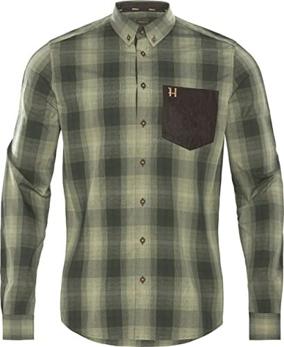 Härkila Akkan Camisa verde para hombre – Camisa de algodón para cazadores a cuadros – Camisa de caza Full Stretch – Camisa de cuadros con bolsillo en el pecho de manga larga, verde, S