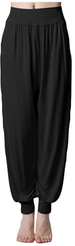 Sommerhose für Damen, Übergröße, Laternenhose, elastische Taille, Yogahose, Training, Laufen, Sport, Freizeit, Loung, Sweathose, Sportbekleidung, Trainingshose, Schwarz , L