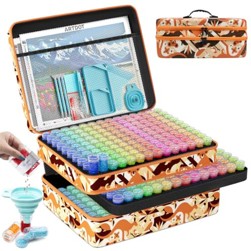 ARTDOT 5D Diamond Art Storage Boxes with 420 Slots, 462pcs Diamond Art Accessories and Tools Kits with Pens for Adults(Orange)
