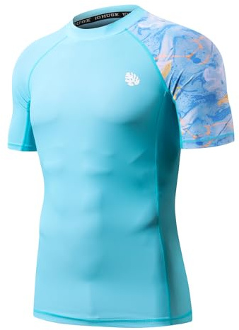 HUGE SPORTS Rashguard - Costume da bagno da uomo, a maniche corte, da surf, nuoto, immersioni in spiaggia, S