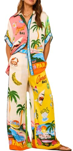 TACSTRUN Seidenpyjama-Set für Damen,Multi Colored,M