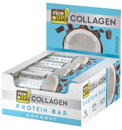 RiceUP! Collagen Protein bar Chocolate Coconut 12 x 50g | 6g Collagen | 30% Protein | Gluten Free | Zero Added Sugar | Palm Oil Free | Preservatives Free | Source of fibre