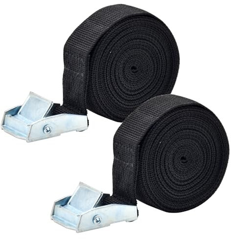 Bailinks Set di 2 Cinghie di Fissaggio, Peso Max 250kg, Cinghie di Ancoraggio con Fibbia, Ideale per Moto, Biciclette e Rimorchi, Nero, Alta Resistenza Cinghie di Fissaggio (25MMX3M)