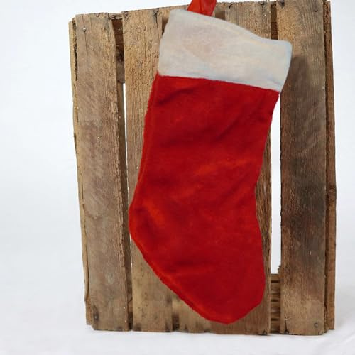 Trimming Shop Classic Red Christmas Stocking | Soft Velvet Red Santa Sock with White Cuff | Hanging Gift & Candy Pouch | Xmas Tree & Fireplace Decorations for Christmas Home & Party Supplies