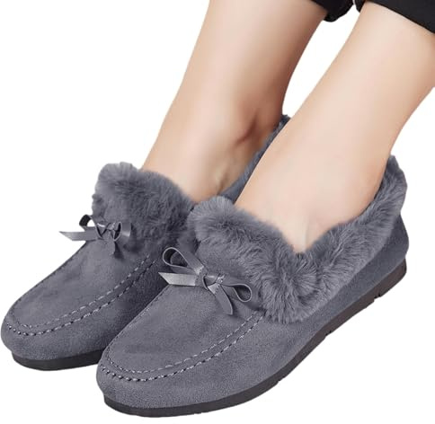 LINYAXIA Pantofole di Cotone Scarpe Pelose per Donne, Peluche di Cotone, Scarpe da Donna in Pelliccia Lussuosa, Scarpe da Casa-Grigio Arco-40