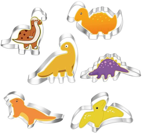 6 Pcs Stainless Steel Dinosaur Cookie Cutter Set Dinosaur Sandwich Cutter Dinosaurs Cookie Cutters Baking Mould Dinosaurs Mould for DIY Pastry Cutter Biscuit Cutter
