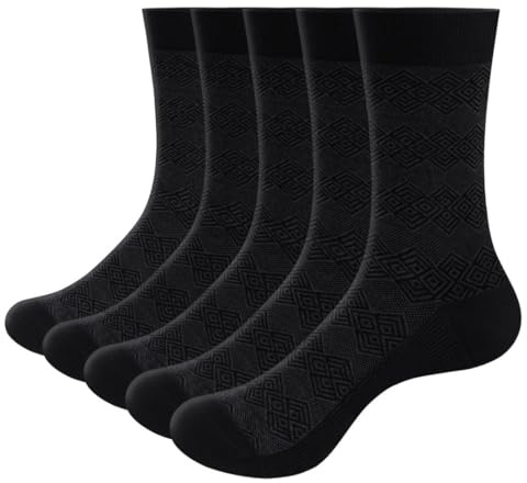 YUEDGE Smart Mens Socks, 5 Pairs Breathable Anti-Odor Mid-Calf Bamboo Socks