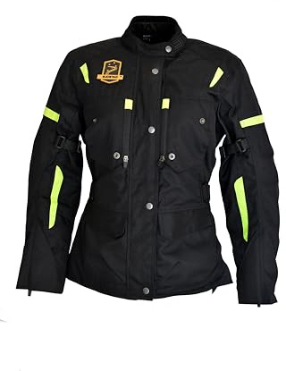 SUDSTAR Motorcykeljacka, MACAO-modell, 4 säsonger, dam, 500D Cordura vattentät, reflekterande och luftfart. CE-skydd, SVART-FLUO GRÖN, 56-60