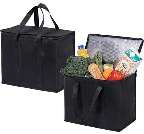 2 Pack Thermal Cool Cooler Bag,43L Large Cool Bag Thermal Food Delivery Bag, Insulated Picnic Lunch Bag,Durable Handles,Dual Tab Zips,Lid,Foldable,reusable,for Grocery,Camping,BBQ,Shopping,Travel