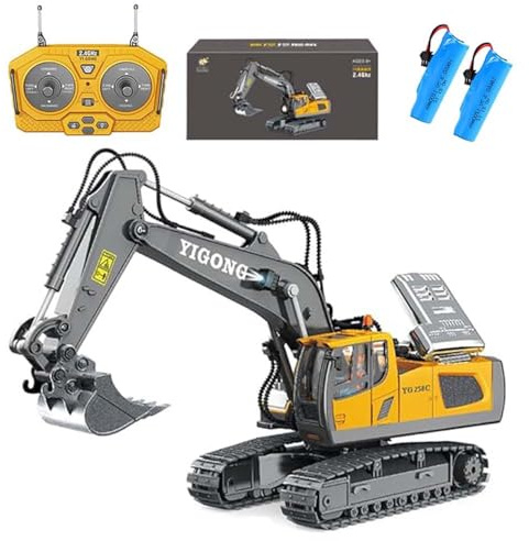 Ledovan 1:20 RC Excavadora teledirigida juguete para niños, con pala de metal, rotación de 680°, 11 canales excavadora, luz y efectos de sonido, vehículos de construcción juguete coche