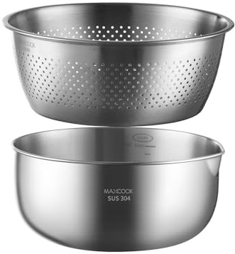 Juego de coladores de acero inoxidable 18/8, juego multifuncional de 2 piezas con bol para mezclar, bol para lavar arroz y colador metálico; apto para el lavavajillas (22 cm, 4 cuartos de galón)