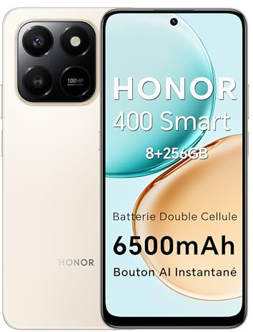 HONOR 400 Smart 4G Smartphone Dual SIM NFC Android 15, 8+256GB, 6500mAh Dual Cell Batteria, 108MP+2MP con Pulsante AI Telefono, 6.77 Pollici 120 Hz Comfort Display, 5 stelle SGS&IP65, Desert Gold