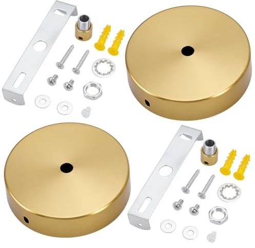 PH PandaHall 2 Sets 3.8 Inches Light Canopy Kit, Ceiling Cover Plate Golden Round Chandelier Ceiling Plate Replacement Pendant Light Kit for DIY Project Lighting Fixtures Chandeliers Pendant Wall Lamp