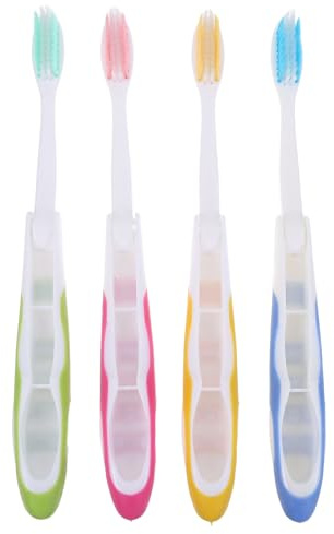 Mikikit Lot de 4 Brosses à Dents de Voyage Pliables à Poils Souples Compactes et Légères pour Camping Déplacements Professionnels et Soins Dentaires Portables