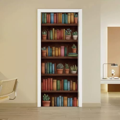 arricraft 2 calcomanías 3D autoadhesivas para puerta, 31.5 x 78.7 pulgadas, ilustraciones de libros, color marrón, decoración de murales de puerta, calcomanías de PVC, papel tapiz extraíble