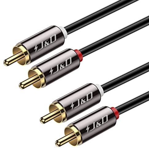J&D Cinch Audio Kabel, 2×2 RCA-Stecker, Vergoldete Metallstecker Cinch Männlich zu Männlich Stereo Audio kabel für Heimkino Stereoanlage Verstärker HiFi-Receiver Blu-Ray Player, 3 m