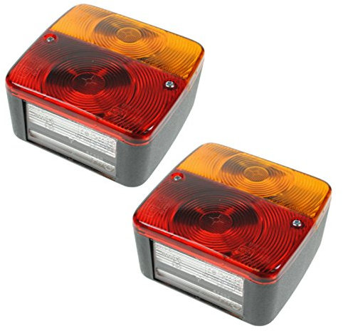 2x 4 Function Rear square Lamp with BULBS Trailer Board Light Caravan