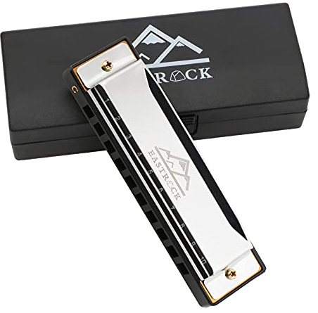 EastRock Harmonika C-Dur Harmonika mit Box 10-Loch Harmonika für Schüler, Fortgeschrittene und Anfänger (10-Loch,Silber)