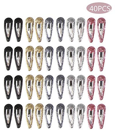 WEIMOB 40pcs Pince a Cheveux Brillantes Metal Snap 3cm Barettes 10 Couleurs Barettes Enfant Bebe Fille Fillette Cheveux Accessoires Hair Clips Pour 3-5 Ans
