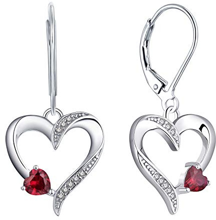 YL Boucles d'oreilles Coeur 925 en Argent avec Juillet Pierres de Naissance Rubis Amour Coeur bijoux pour Femmes