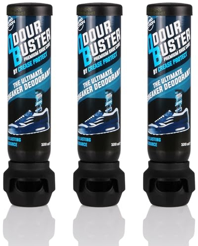 Spray Désodorisant Chaussures Odour Buster | Parfum Frais Longue Durée Sneakers, Chaussures Habillées & Sport | Formule Sans Résidus | Double Buse | 100ml (100 ml (Paquet de 3))
