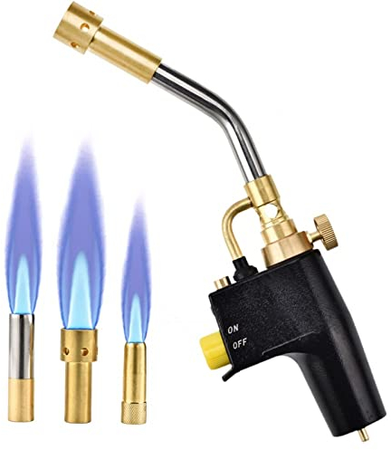 Yontwe Kit de torche au propane haute intensité GJ-8000 Torche à gaz MAPP avec allumage automatique et bouton en laiton Torche de soudage avec 3 buses pour MAPP CGA600 connexion filetée