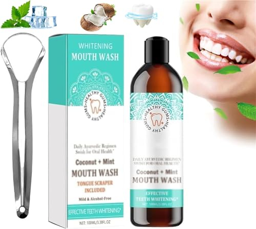 Coconut Mint Mouthwash,Coconut Mouthwash,Whitening Mouth Wash,Mint Oil Pulling Mouthwash with Tongue Scraper,Coconut Pulling Oil for Deeply Cleaning Gums,Teeth Fresh Breath (1 Pcs)