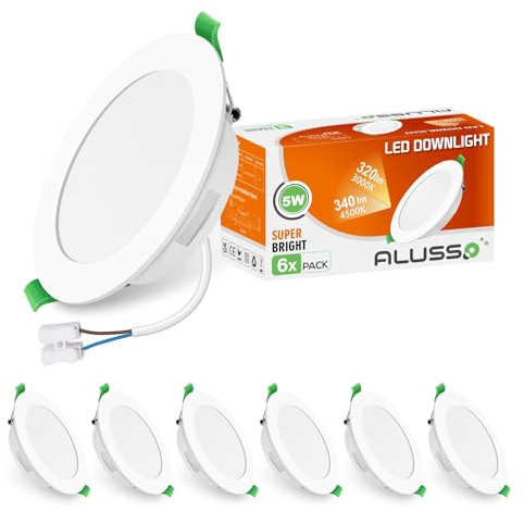 ALUSSO Spot LED Encastrable Extra Plat, 5W 340LM Blanc Neutre 4500K, IP44 LED Spot Etanche Salle de bain, Trou Φ75-85mm, AC220-240V Pour Salle de Salon, Cuisine, Lot de 6