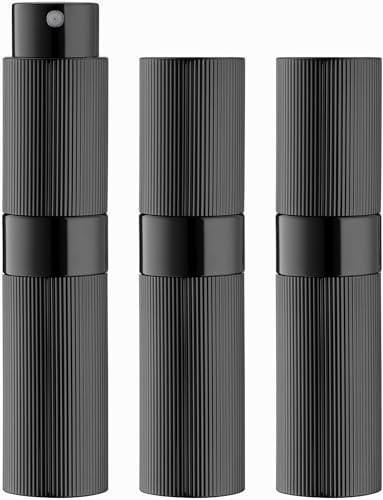 Toureal 8ml 3PCS Aluminium Parfüm Zerstäuber Nachfüllbar Leer, Nadelstreifen Parfümzerstäuber, Reisezerstäuber Flasche für unterwegs (Schwarz)