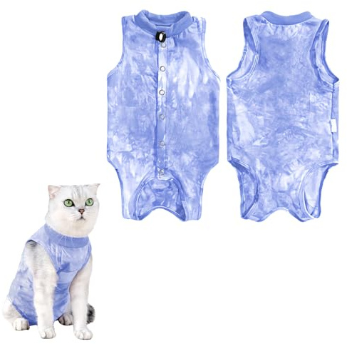 Traje de Recuperación Quirúrgica para Gatos, Body Gatos Postoperatorio Después de la Cirugía, Ropa Chaleco Médico para Gatos, Collar Electrónico Alternativa para Esterilización Destete (Azul, L)