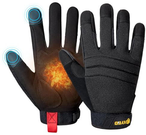 KAYGO Thermo Mechanische Arbeitshandschuhe KG127W, Isolierte Doppel Liner Gefüttert, Mechaniker Arbeitshandschuhe, Ideal für Winter Arbeit Kühlhaus Lager Bau bei kaltem Wetter (Voll Schwarz, L, Gr 9)