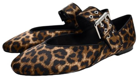 Mujeres Retro Leopard Ballet Flats Hebilla Strap Mary Jane Flats Ballerina Zapatos Punta Redonda Zapatos Tipo Ballet Zapatos para Mujer Señoras Niñas Leopard Numero 35