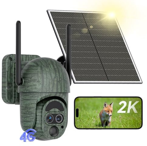 NUASI 4G LTE Wildkamera mit SIM Karte, 2K Solar Wildtierkamera mit Handyübertragung APP Farbnachtsicht 12X Hybrid-Zoom Dual-Lens PTZ 360 Bewegungsmelder 2-Wege-Audio IP66 Überwachungskamera Aussen