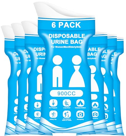 SZWLJ 6-Pack 900CC Blue Disposable Urine Bags for Camping Essentials | Portable Travel Potty with Leak-proof and Odor Control Features