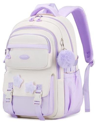 Amythe Zaino per Ragazze, Zainetto Bambina Scuola Elementare e Media, Zaini da Viaggio Leggero e Casual per Bambini da 9 10 a 16 anni con Ciondolo Carino, Adatto al Trolley, Viola