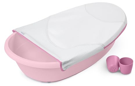 Ingenuity Vasca da bagno 4 in 1 per neonati, con altalena regolabile, seggiolino da bagno, 2 bicchieri, 4 livelli di utilizzo, 0-24 mesi, rosa