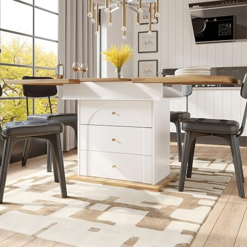 Gxffipw Esstisch Ausziehbar mit Gewölbte Schranktüren für 4-6 Personen, Esszimmertische mit Türen und 2 Schublade, Esszimmertisch Ausziehbar, Esszimmermöbel, Holzfarbe+Weiß, 110-140x80x75 cm