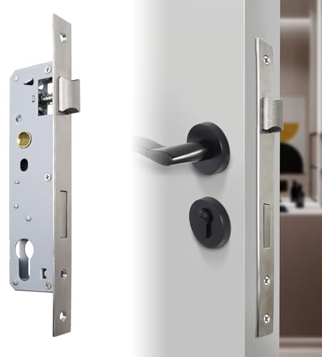 Cerradura para Marco de Tubo, Cerradura Embutida, Cerradura Homologada, Distancia de 85 mm Mandril de 30 mm, Acero Inoxidable Plateada Durable para Puerta Izquierda y Derecha