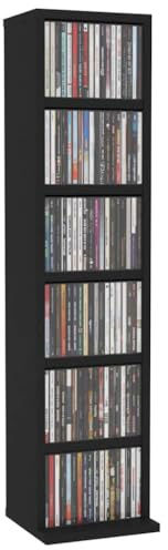 Tomostar Étagère Colonne à CD/DVD, Meuble de Rangement CD et DVD Armoire à CD Étagère Bibliothèque Noir 21x20x88 cm Bois d'ingénierie