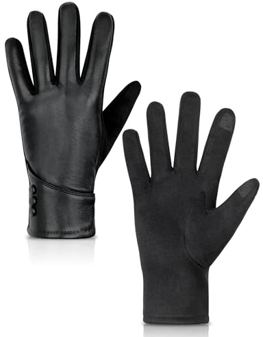 MELLIEX Gants d'hiver pour Femme Chaud, Gants en Cuir Tactiles Femme Doublés de Peluche Gant Thermique Femmes Hiver, Noir