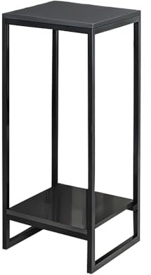 Warmiehomy Side Table with 2-Tier Storage Shelf Slim Nightstand End Table with Black Metal Narrow Bedside Table for Small Space,Living Room, Bedroom, Office(24x24x60cm/Black)