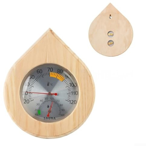 Thermomètre et hygromètre pour sauna, thermomètre et hygromètre, jauge de température et d'humidité en bois et cuivre pour salle de sauna, montage mural, compteur mécanique à cadran
