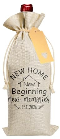 Bliceon New Home Gifts, Linen Drawstring Bottle Bag with Tag and Rope, House Warming Gifts New Home, 2026 Wine Gift Bag for Women Men, Housewarming Gift, Family Accessories