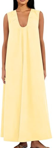 Vestido Mujer Verano 2026 - Elegante Vestido Largo sin Mangas, Escote Pico y Tirolesas, para Fiesta, Playa o Invitada Boda - Disponible en Tallas Grandes