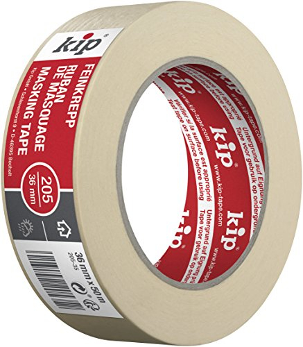 Kip – Ruban adhésif de masquage fin en papier crêpé 205-35 – Masking tape idéal pour les travaux de peinture en intérieur – Dimensions : 36mm x 50m – Couleur nature