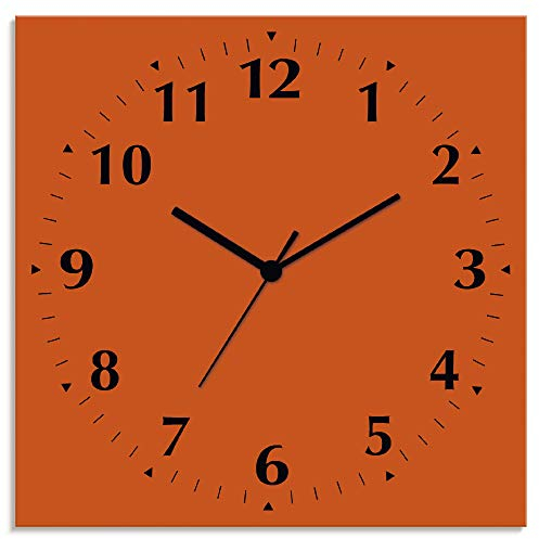 ARTLAND Wanddeko Wanduhr ohne Tickgeräusche Alu Funkuhr 30x30 cm Quadratisch Lautlos 12 Ziffern Farbig Schlichtes Design Orange S7JX